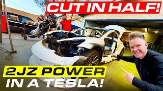 Converting a Tesla Model 3 to a Turbo 2JZ COUPE  Why Would You Do This [upl. by Suired]