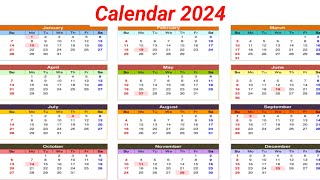 Calendar 2024 with Holidays  Kalendar 2024  Hindu festival with holidays 2024  New Calendar 2024 [upl. by Ttam413]