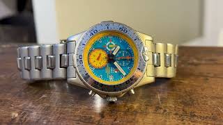 Time Force 8735 Super Chronograph diver mens wristwatch Jamaica dial deep blue yellow 41mm [upl. by Esiouqrut]