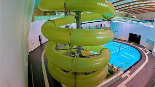 Dizzying Corkscrew Water Slide at Aquapark Fabryka Wody Poland [upl. by Eerdua]