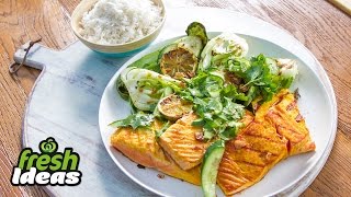 Crispy BBQ Salmon Recipe with CharGrilled Pak Choy [upl. by Piotr539]