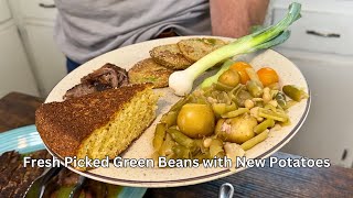 Fried Green Tomatoes Fresh Green Beans with New Potatoes Roast Cornbread amp Peach Cobbler [upl. by Musihc]