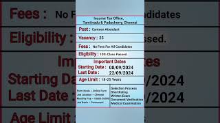 Income Tax Canteen Attendant Vacancy Online Form 2024  Canteen Attendant Vacancy  Income Tax Job [upl. by Akinorev]