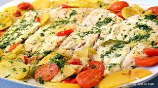 Filetes de Merluza al Horno con Patatas y Verduras Receta Fácil de Pescado al horno [upl. by Belldas791]