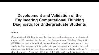 Development and Validation of the Engineering Computational Thinking Diagnostic for Undergraduate St [upl. by Charry]