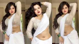 Low Hip Saree Draping Style With White Chiffon Saree [upl. by Sila679]