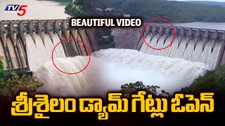 Srisailam Dam Gates Opened Due to Heavy Flood Water Exclusive Video  Heavy Rains  TV5 News [upl. by Fotina146]