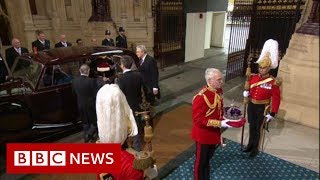 Queens Speech Queens crown arrives in Palace of Westminster BBC News [upl. by Ikcim528]