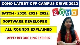 Zoho Off Campus Drive 2022  Software Developer  Fresher amp Experience  Exam Pattern [upl. by Ecertal224]