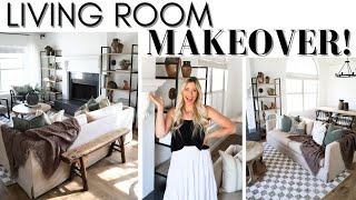 LIVING ROOM MAKEOVER ON A BUDGET  DESIGN TIPS  DECORATING OUR NEW SPACE  RENTER FRIENDLY [upl. by Aligna]