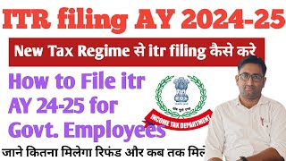 ITR 1 Filing Online for govt employee Free and Get Refund AY 202425 FY 202324 itr itr1 [upl. by Edlitam]