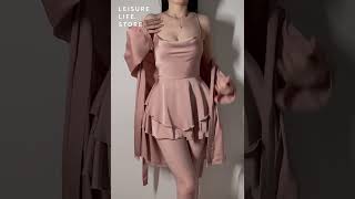 Chic Pink Ice Silk Robe amp Backless Skirt Set  Stylish Home ComfortLazyDayOutfit SilkSleepwear [upl. by Curren]