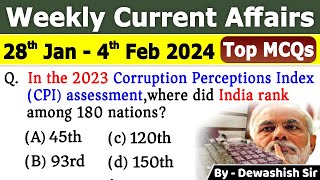 28th Jan to 4th Feb 2024 Current  February 2024 Weekly MCQs Current Affairs  current affair 2024 [upl. by Aikan302]