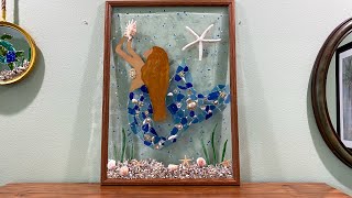 EPOXY RESIN WINDOW FAUX SEA GLASS MERMAID DIY MERMAID GLASS ART DIY WALL DECOR COASTAL DECOR [upl. by Naeloj]