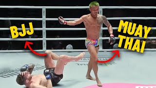 quotGet Upquot 😳 Muay Thai Star OBLITERATES BJJ Practitioner In MMA Fight [upl. by Ajidahk147]