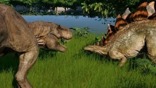 Stegosaurus vs TRex Indominus Rex Spinosaurus Giganotosaurus amp Allosaurus 1080p 60FPS [upl. by Klockau951]