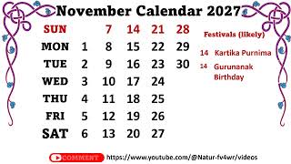 November Calendar 2027 novembercalendar2027 [upl. by Ardnikal]