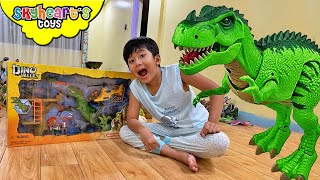 Dino Valley Playset  Green Trex Treehouse dinosaur toys battle raptor [upl. by Eenar]