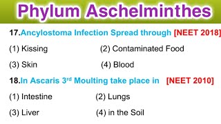 Phylum Aschelminthes mcq  Class 11 Biology ncert [upl. by Mclaurin988]