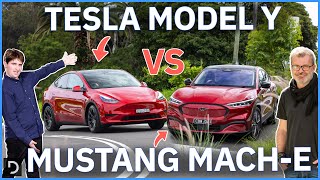 Tesla Model Y Vs Ford Mustang MachE Which Electric Car Is Best  Drivecomau [upl. by Aneger]