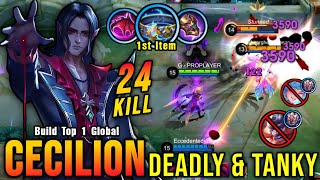 Deadly amp Tanky Real Monster Midlane Cecilion Insane 24 Kills  Build Top 1 Global Cecilion  MLBB [upl. by Yerak375]