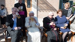 Benedict XVI drinks beer on his 90th birthday [upl. by Adnolahs]