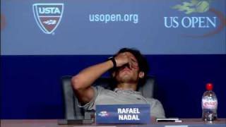 Rafael Nadal Cramps Up During Press Conference  US Open 2011 [upl. by Navert]