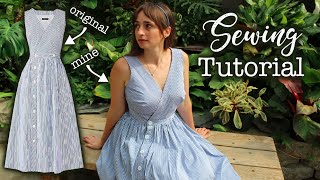 🌱 Spring Sewing Tutorial 🌱 Patterning and making a wrapped dress with stripes and buttons 😄 [upl. by Burdelle58]