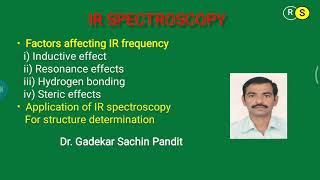 Factors affecting IR frequency inductive effects resonance Hydrogen bonding Steric effects [upl. by Jocelyn542]