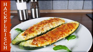 Gefüllte Zucchini mit Hackfleisch  mit Käse überbacken [upl. by Akimahs]