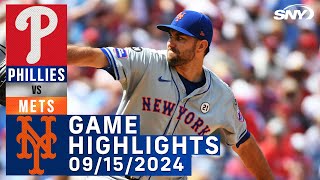 Mets vs Phillies 9152024  NY Mets Highlights  SNY [upl. by Rodi]