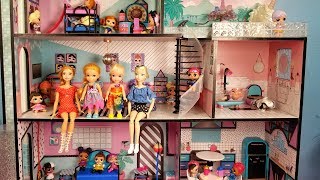 Playing in the new dollhouse  Elsa and Anna toddlers  lol dolls  pool  surprises [upl. by Barnebas929]