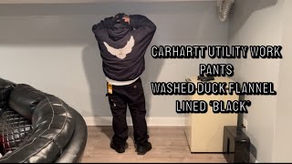 Carhartt Utility Work Pants Loose Fit Washed Duck Flannellined Black  Full Review [upl. by Trik]