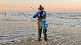 Catching dinner from the Beach Overnight surfcasting Adventure catch clean cook [upl. by Winchell]