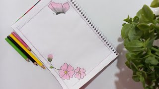 How to draw front page of Assignment flower frame drawing Simple and Easy Border Design [upl. by Tersina366]