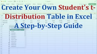 Create a Students tdistribution table in Excel [upl. by Hnib]