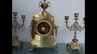 JAPY FRERES Mantel Clock SET France Antique Chime Candelabras BRONZE FRANCE [upl. by Acyssej154]