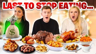 Last to STOP Eating ROAST DINNER Wins £1000  Challenge [upl. by Ardnaskela931]