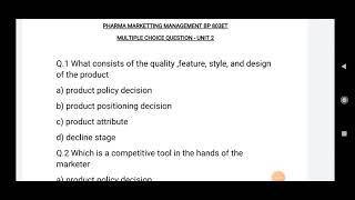 Most important MCQ of Pharma Marketing Management BP803ET 8th semester [upl. by Lark]