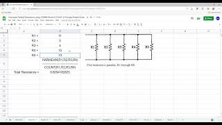 Calculate Parallel Resistance using HARMEAN and COUNT functions found in Google Sheets and Excel [upl. by Nylirahs]