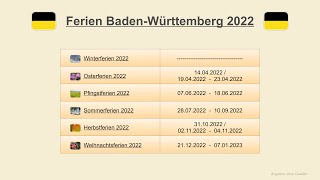 Ferien Baden Württemberg 2022 [upl. by Feinleib]