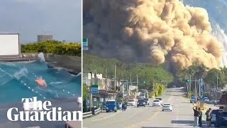 Moment huge earthquake strikes captured on cameras across Taiwan [upl. by Archibold]