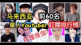 馬來西亞前60名華人Youtuber訂閱排行榜，你認識幾個呢 2019年2月 [upl. by Marguerie]