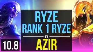 RYZE vs AZIR MID  Rank 1 Ryze Rank 7 Quadrakill KDA 9111 Godlike  EUW Challenger  v108 [upl. by Enilatan567]