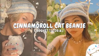 Crochet Cinnamoroll Cat Beanie Tutorial  1k Giveaway [upl. by Ahsikan427]