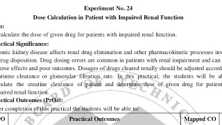 Pharmacotherapeutics Experiment No 24  Dose Calculation in Patient with Impaired Renal Function [upl. by Folberth996]