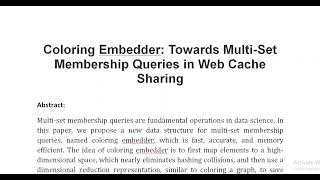 Coloring Embedder Towards Multi Set Membership Queries in Web Cache Sharing [upl. by Fisch]