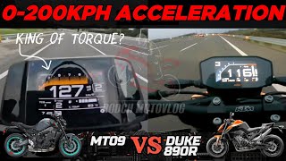 Yamaha MT09 🆚️ KTM 890 Duke R  0200kph Acceleration  Top Speed Attempt 🔥 [upl. by Rehpretsirhc633]