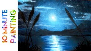 Painting a Moonlit Night Marsh with Acrylics in 10 Minutes [upl. by Wayolle]