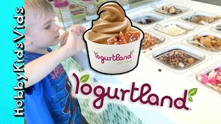 Yogurtland Chocolate Chip Challenge  Frozen Yogurt Toppings Galore by HobbyKidsVids [upl. by Hillyer]